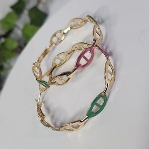 Gold with Colors Mariners Chain Link Hoop Earrings
